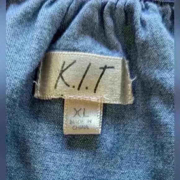 K.I.T Tie Front 100% Cotton Chambray Top Indigo Roll Tab Long Sleeves XL - Picture 8 of 9